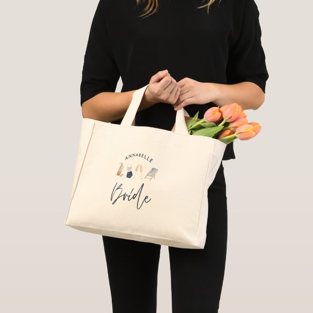Blue girly modern cocktail script bride unique  mini tote bag (Front (Product))