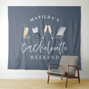 Blue girly modern drinks bachelorette weekend tapestry