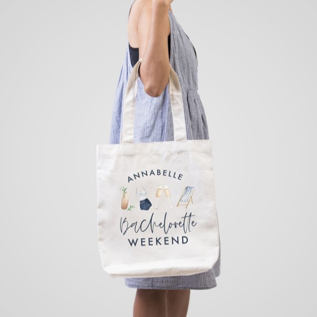Blue girly modern drinks bachelorette weekend tote bag (Creator Uploaded)