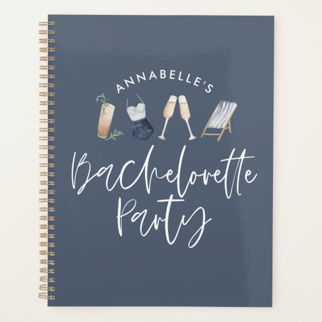 blue girly summery modern drinks bridal shower planner (Front)