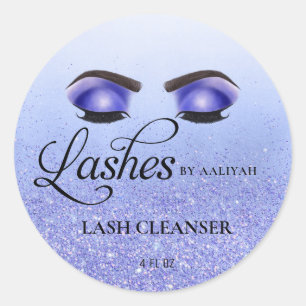 Blue Glam Glitter Eyelashes Lash Bath Cleanser Classic Round Sticker