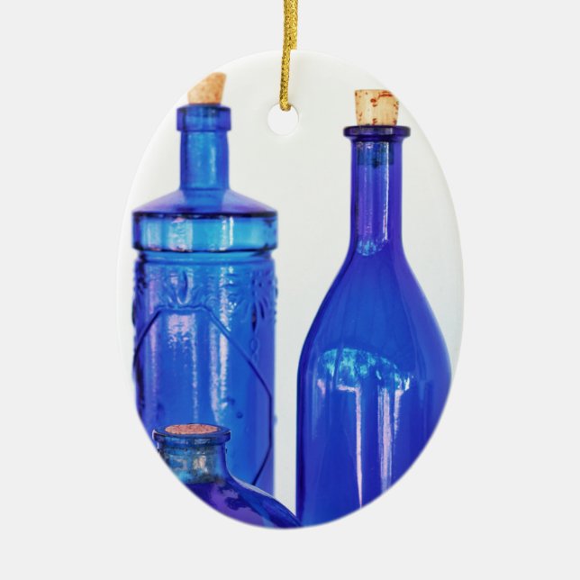 Blue Glass Bottles Ceramic Tree Decoration (Front)