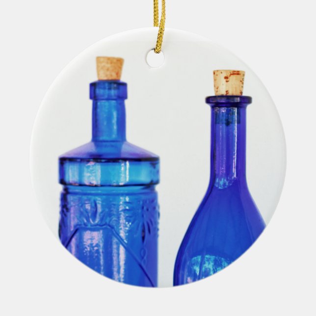Blue Glass Bottles Ceramic Tree Decoration (Front)