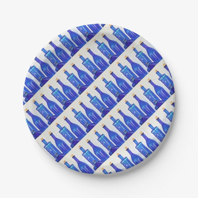 Blue Glass Bottles Paper Plate (Front)