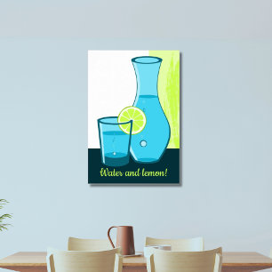 Blue Glass & Carafe - Water and Lemon!  Poster