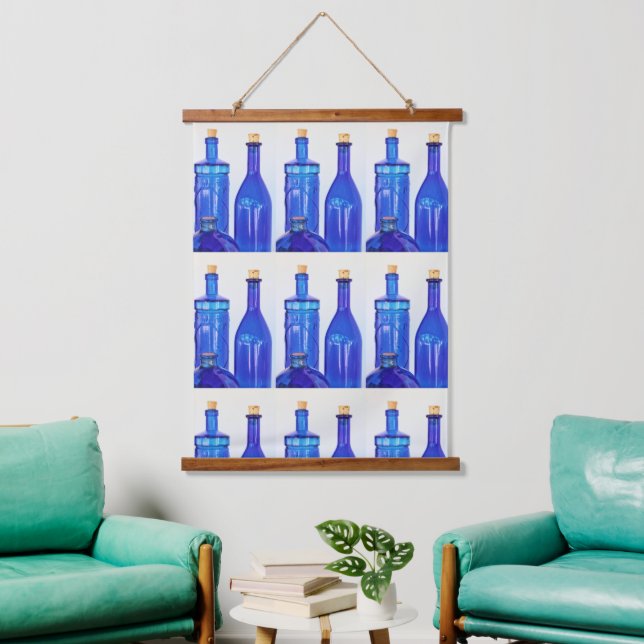 Blue Glass Corked Lined Up Bottles Pattern Hanging Tapestry (Living Room)
