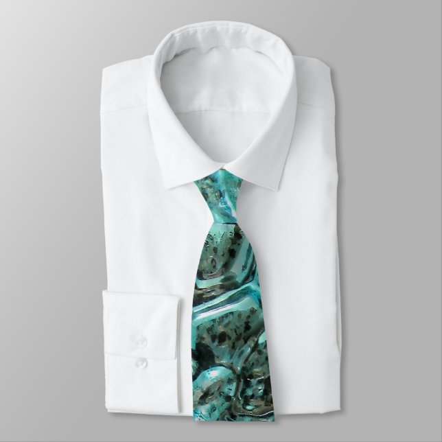 Blue Glass Crocodile Skin Aqua Teal Art Jewel Tie (Tied)
