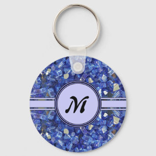 Blue Glass Crystals Monogram Sparkle Key Ring