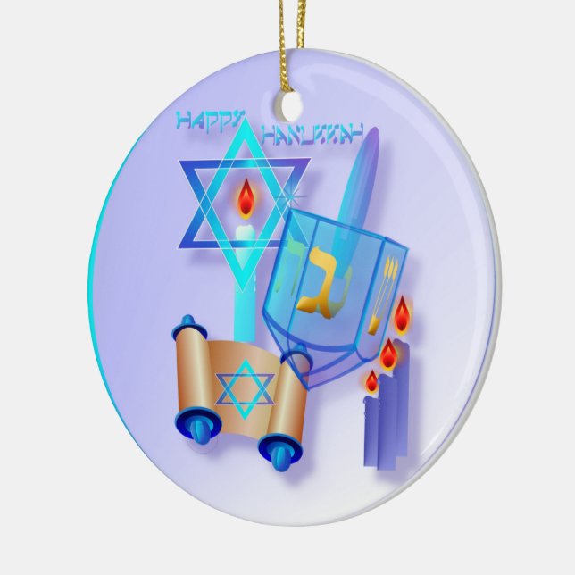 Blue Glass Dreidel-Happy Hanukkah Ceramic Tree Decoration (Left)