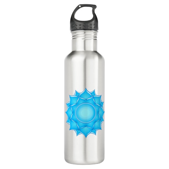 Blue Glass Lotus Flower Drawing 710 Ml Water Bottle (Front)