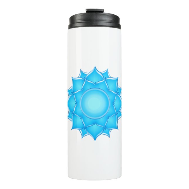 Blue Glass Lotus Flower Drawing Thermal Tumbler (Front)