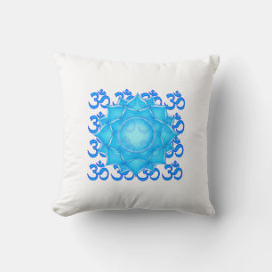 Blue Glass Lotus Flower Drawing With Om Pattern Cushion