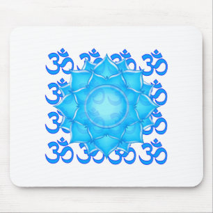 Blue Glass Lotus Flower Drawing With Om Pattern Mouse Mat