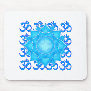 Blue Glass Lotus Flower Drawing With Om Pattern Mouse Mat