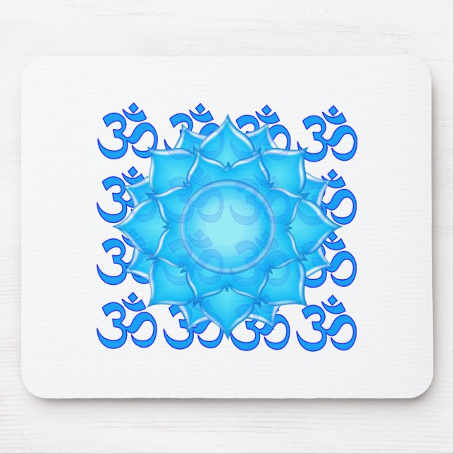 Blue Glass Lotus Flower Drawing With Om Pattern Mouse Mat (Front)