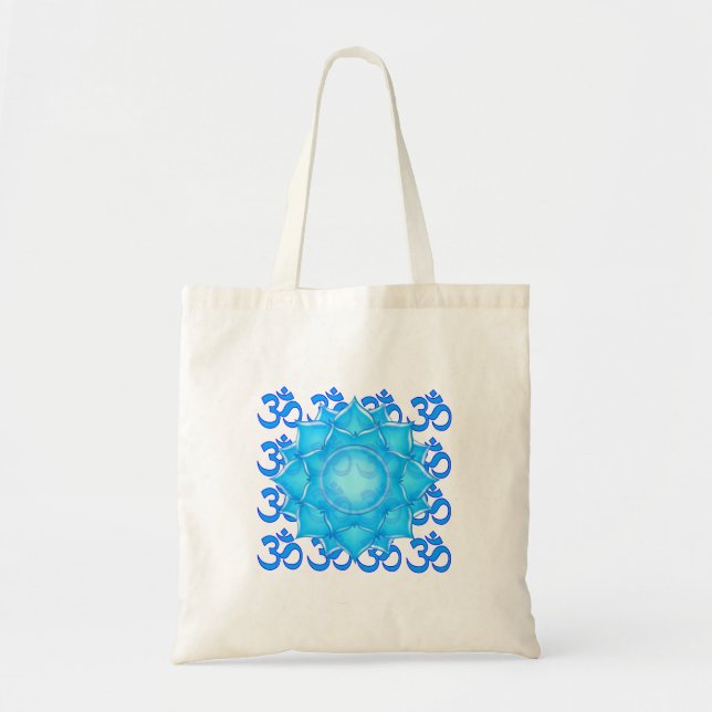 Blue Glass Lotus Flower Drawing With Om Pattern Tote Bag (Front)