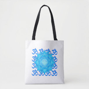 Blue Glass Lotus Flower Drawing With Om Pattern Tote Bag