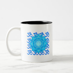 Blue Glass Lotus Flower Drawing With Om Pattern Two-Tone Coffee Mug