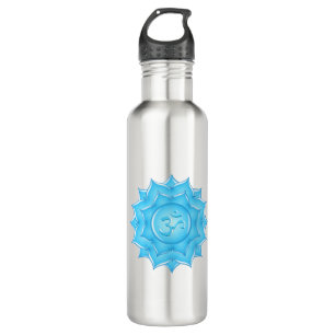 Blue Glass Lotus Flower Om Symbol Drawing 710 Ml Water Bottle