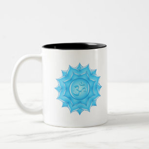Blue Glass Lotus Flower Om Symbol Drawing Two-Tone Coffee Mug