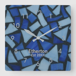 Blue Glass Mosaic Pattern Acrylic Wall Clock