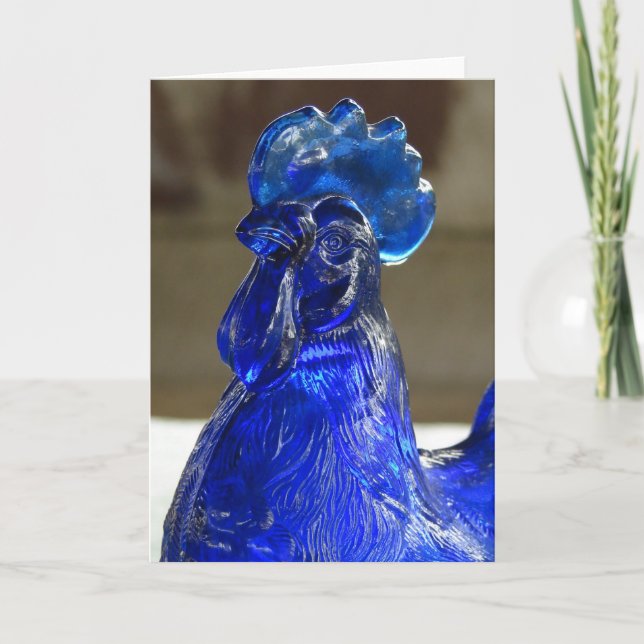 Blue Glass Rooster Card (Front)