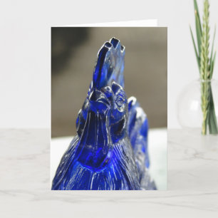 Blue Glass Rooster Face Detail Card