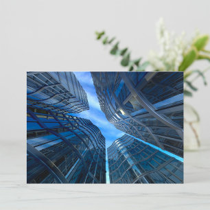 Blue Glass Skyscrapers Futuristic Urban Invitation
