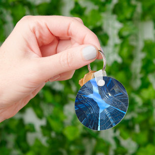 Blue Glass Skyscrapers Futuristic Urban Key Ring