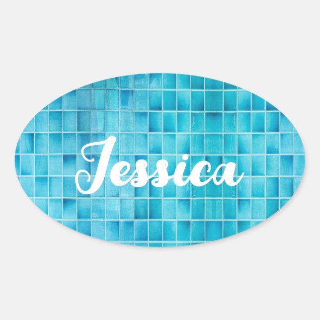 Blue glass tile blocks mosaic glass oval sticker (Front)