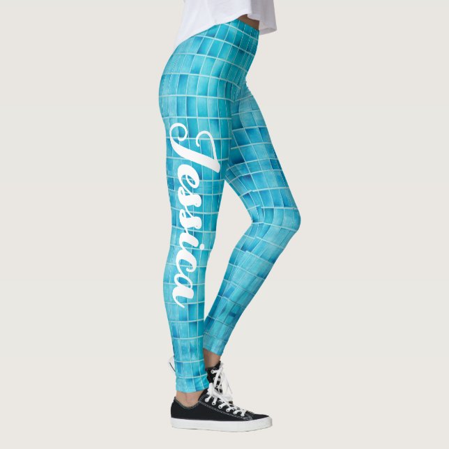 Blue glass tile blocks mosaic leggings (Right)