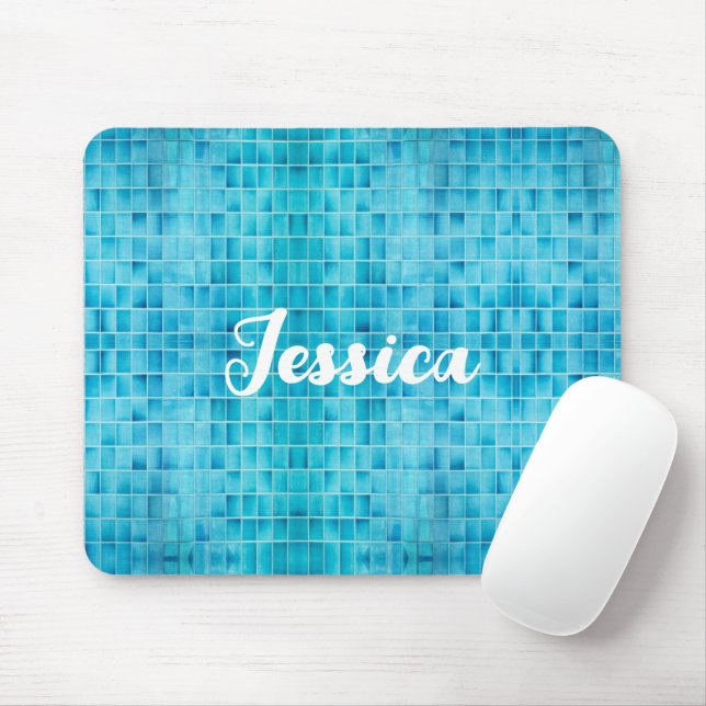 Blue glass tile blocks mosaic mouse mat (With Mouse)