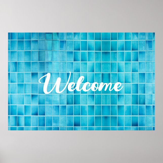 Blue glass tile blocks mosaic poster (Front)