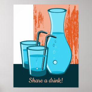 Blue Glasses, Straw & Carafe Share a Drink! Poster
