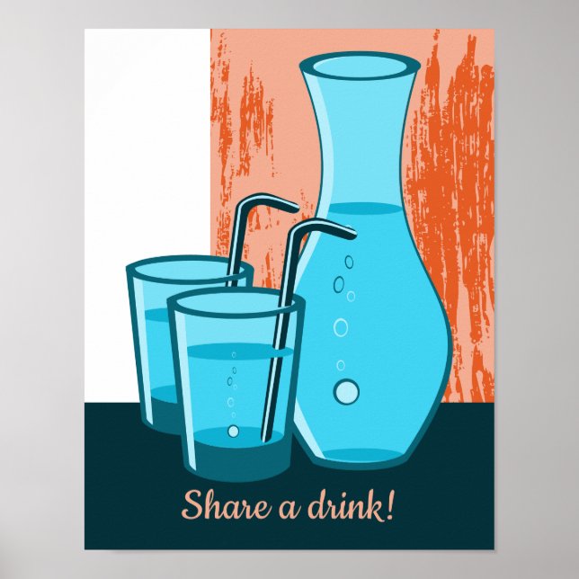 Blue Glasses, Straw & Carafe Share a Drink!  Poster (Front)