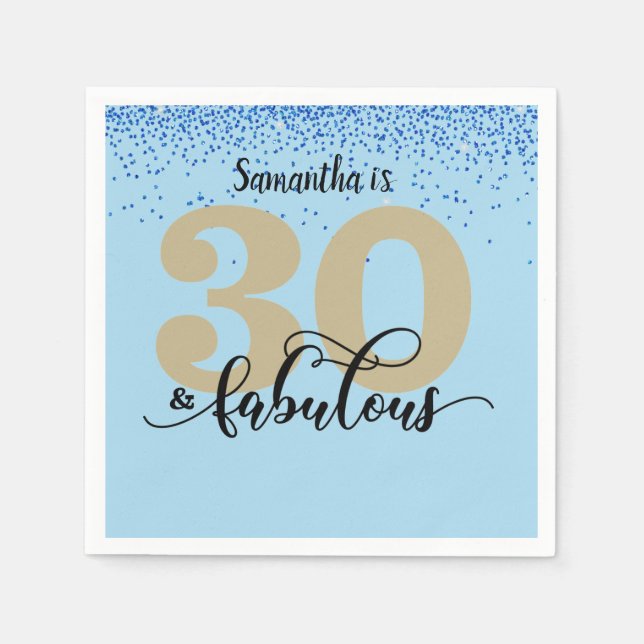 Blue Glitter 30 and Fabulous Birthday Party   Napkin (Front)