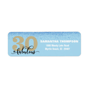 Blue Glitter 30 & Fabulous Return Address  Label