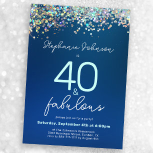 Blue Glitter 40 and Fabulous 40th Birthday Party Invitation