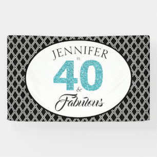 Blue Glitter 40 and Fabulous Custom 40th Birthday Banner