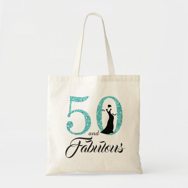 Blue Glitter 50 Fabulous Birthday Party Tote Bag (Front)