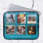 Blue Glitter 6 Photo Collage with Name Laptop Sleeve<br><div class="desc">Stylish,  glam blue sparkling glitter laptop cover that you can create your own photo collage on by adding your favourite six photos to the templates.  Add your name at the bottom for an extra touch of personalisation.  A thoughtful custom gift for birthdays,  graduation,  retirement,  or mother's day.</div>