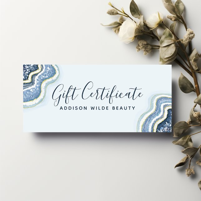Blue Glitter Agate Geode Business Gift Certificate (Creator Uploaded)