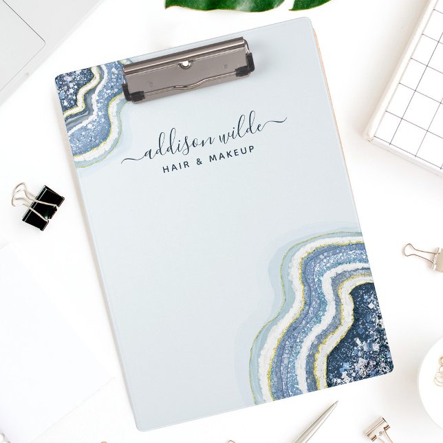 Blue Glitter Agate Geode Luxe Chic Clipboard (Creator Uploaded)
