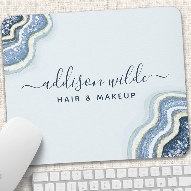 Blue Glitter Agate Geode Luxe Chic Mouse Mat (Creator Uploaded)