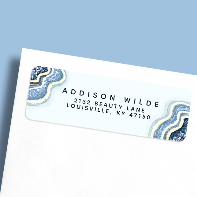Blue Glitter Agate Geode Luxe Return Address (Creator Uploaded)