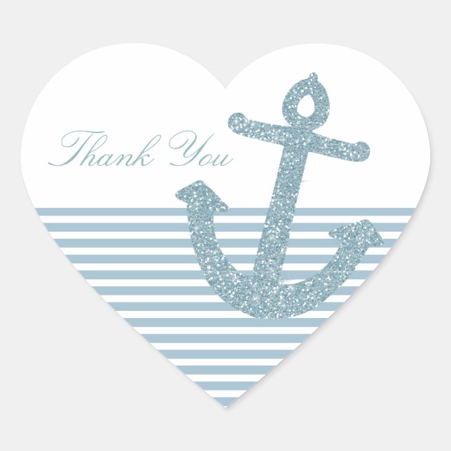 Blue Glitter Anchor Heart Sticker (Front)