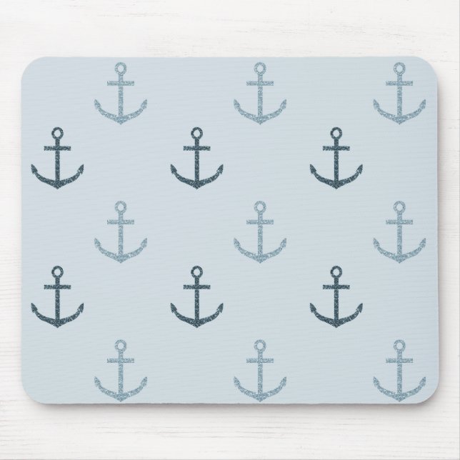 Blue Glitter Anchors Mouse Mat (Front)