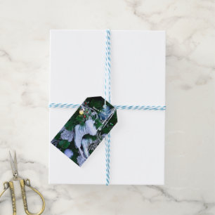 Blue Glitter and Fur Ice Skates on Christmas Tree Gift Tags