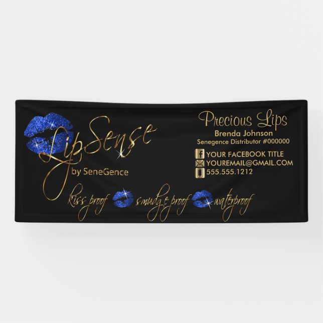 Blue Glitter and Gold Lips Banner (Horizontal)