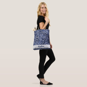 Blue Glitter Animal Print Glam Wave Personalised Tote Bag